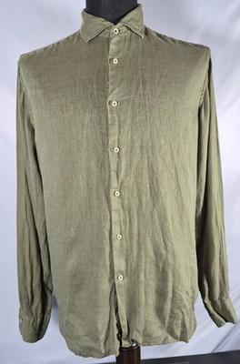 Camicissima Mens Size 40 Olive Green 100% Linen Comfort Fit Shirt
