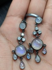 Natural Rainbow Moonstone Earrings Sterling Silver Black Rhodium Plated Jewelry