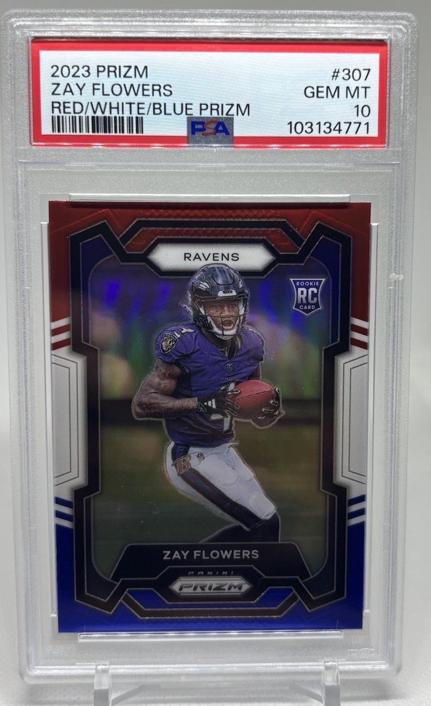 2023 Panini Prizm #307 Zay Flowers Red/White/Blue Prizm PSA 10