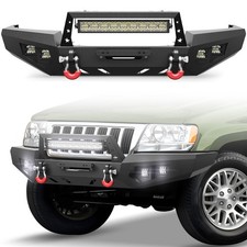 Front Bumper With Winch Plate Led Lights For 1999-2004 Jeep Grand Cherokee Wj