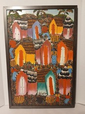 Sisson�Blanchard Haitian Artist Oil Painting Village Doors And People Haiti Art
