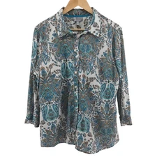 JCP Silk Blend Blouse Womens XL Paisley Floral Button Up  Lightweight Top Boho