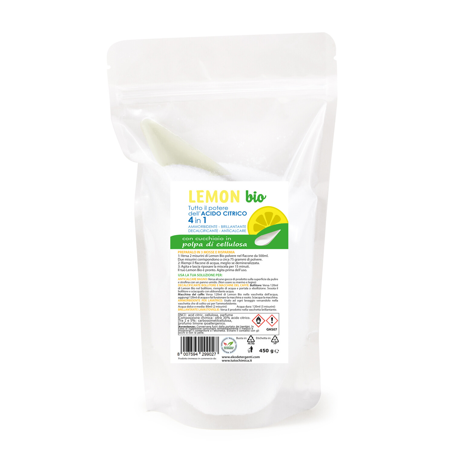 Lemon bio ricarica 450g anticalcare ammorbidente, brillantante