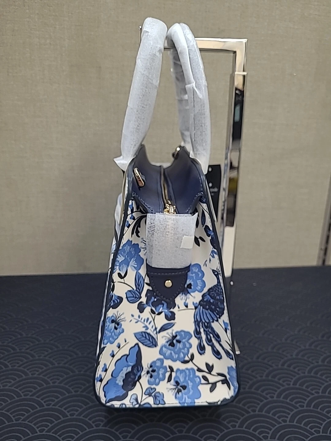 Nuova borsa media Kate Spade Madison pavone stampa floreale KH419