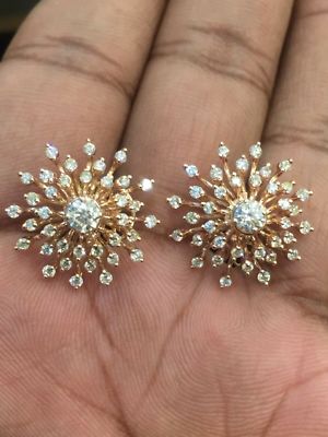 1,74 Cts Runder Brillant Schnitt Echte Diamanten Sunburst Ohrstecker In 14K Gold