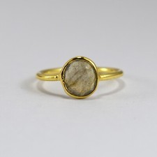 100 Natural Labradorite 925 Sterling Silver Ring Gold Plated Handmade