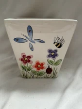 FTD Butterfly Vase Planter Butterflies Bee Floral 5" Tall Ceramic