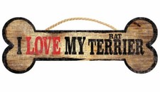 RAT TERRIER - LOVE MY BONE - DOG WOOD SIGN - 12" x 4 1/2" - BRAND NEW