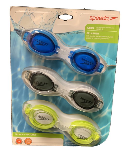 Speedo Kids Splasher Latex Free UV Swim Goggles 3 pack Ages 38 NEW