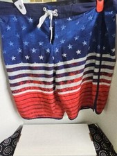 Ocean Pacific OP Flex 4 Way Stretch Swim Trunk Shorts Size 36 Red/White/Blue