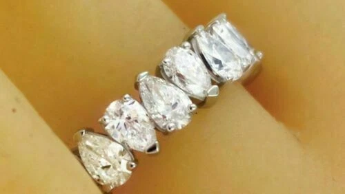 Обручальное кольцо из белого золота 14 карат с имитацией бриллианта грушевидной формы 5,65 карата размер 6 - Изображение 4 из 4