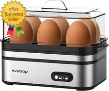 Rapid Egg Cooker Electric 6 Eggs Capacity, Soft, Medium, Hard Boiled, Poacher, O
