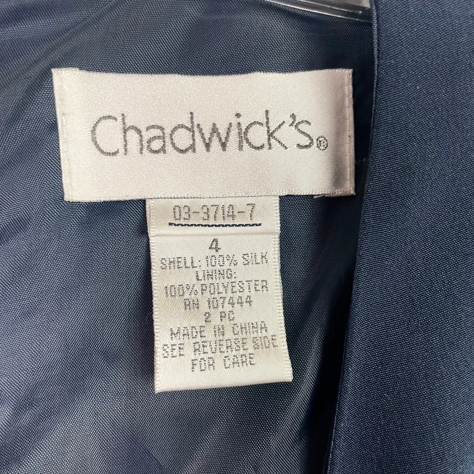 Maxi Vestido Chadwicks Para Mujer 4 Seda Azul Marino Sin Mangas Largo De Colección Foto 3 de 4