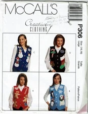 McCalls Sewing Pattern 8484 P306 Vests Holiday Applique Misses Size 16-18