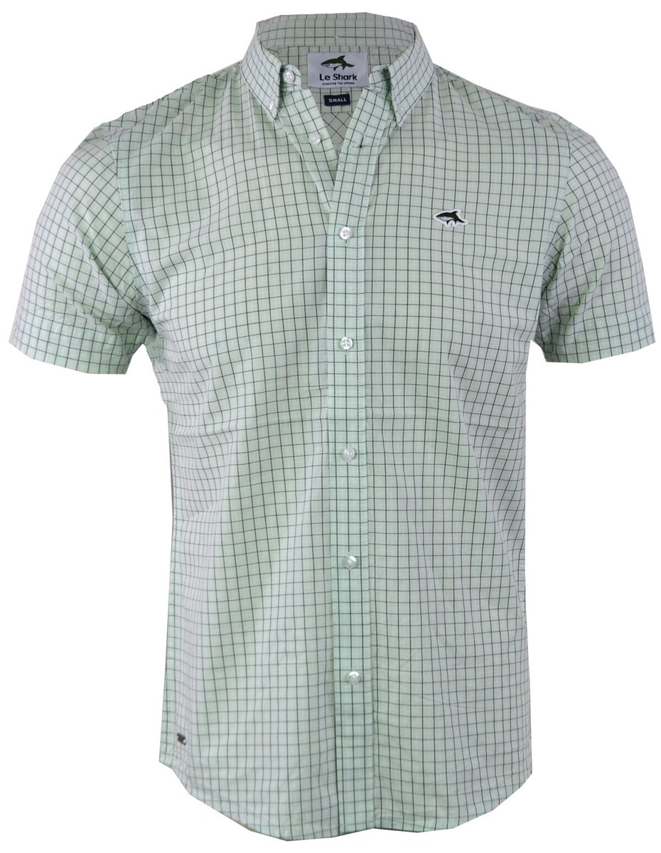 Men's Le Shark Checkered Cotton Short Sleeved Shirt Casual Summer