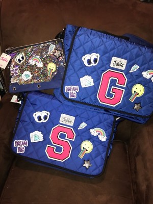 JUSTICE MESSENGER BAG & PENCIL CASE EMOJIS INITIAL (G,S) ROYAL BLUE QUILTED