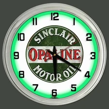 16" Sinclair Opaline Motor Oil Sign v2 Green Neon Clock Man Cave Garage