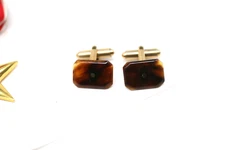 Vintage FAUX TORTOISE SHELL Cuff Links Cufflinks YELLOW GOLD FILLED 12K GF L12