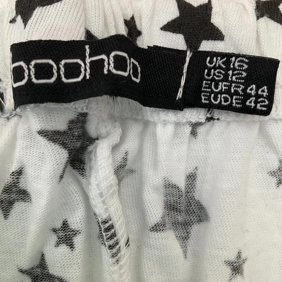 Conjunto de Pijama Boohoo Mujer Talla 12 Blanco Negro Estrellas Botón Delantero Pierna Ancha Elástico Foto 3 de 4