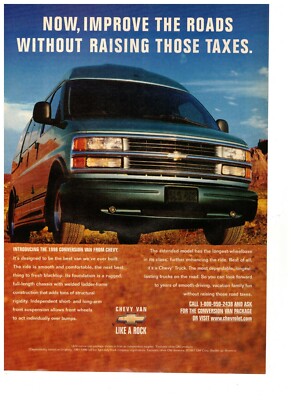 Chevrolet Van Improve the Roads Without Raising Taxes Vintage 1993 Print Ad