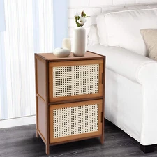 Modern Design Bamboo Bedside Table 2 Tier Nightstand 99.20lbs Floor Standing USA