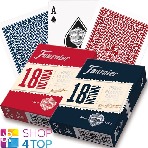 2 DECKS FOURNIER 18 VICTORIA PLASTIC COATED POKER PLAYING CARDS RED BLUE NEW