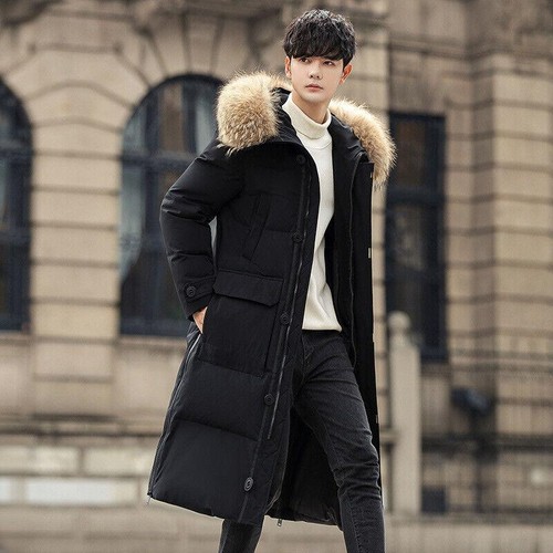 High-End lange Daunenjacke Herren dick über dem Knie Kapuze Fellkragen Mantel warm - Bild 5 von 6