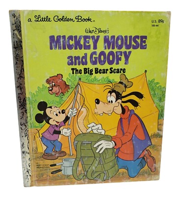 Mickey Mouse and Goofy Big Bear Scare Little Golden Book 1978 Hardcover Vintage