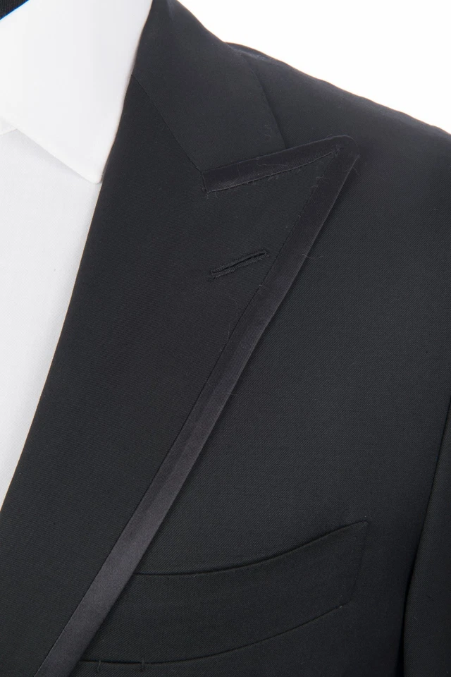 $2480 D'AVENZA Chaqueta de Lana Fina Negra Esmoquin Cosido a Mano en Italia 40 EE. UU. / 50 UE 8R Foto 3 de 4