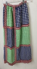 Vintage Maxi Long Skirt Gingham Plaid Red Green Navy M C1