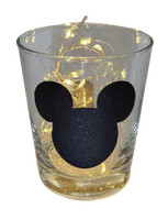 "Deko Teelicht Glas Windlicht Print \"Micky\" Schwarz Glitzer Handmad Dekoration"