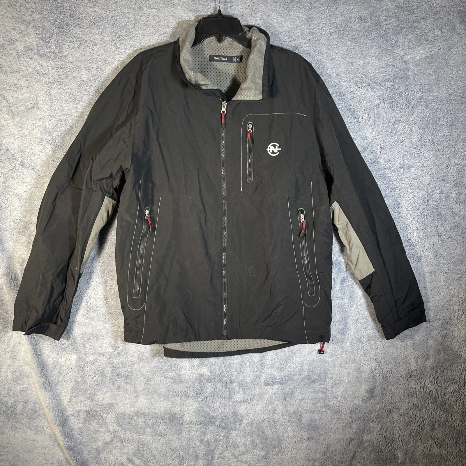 Nautica Mens Windbreaker Nylon winter jacket Size XL Black Fully Lined