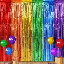 2 Pack Rainbow Fringe Curtain Party Foil Fringe Backdrop Curtains for Birthday