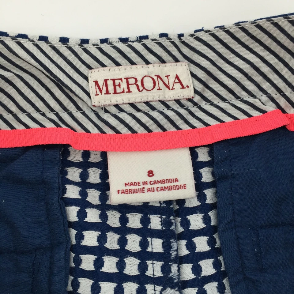 Merona Polka Dot Print Chino Shorts Size 8 Womens White Navy Blue Casual Retro M - Image 3 of 4
