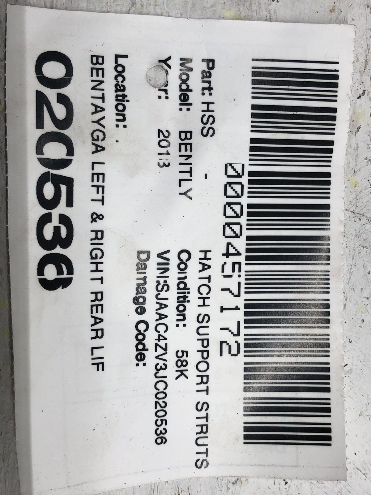 Bentley Bentayga 2016-2020 RIGHT Shock absorber P/N 36A827551A