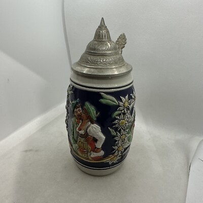 VINTAGE Germain Beer Stein Pewter Lid Ein Lustig Lied Ein Froh Gemut 8'' 1962