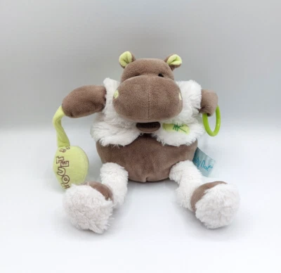 Peluche doudou hippopotame Bazile BABY NAT’ marron vert blanc grelot BN723 TBE - Photo 1/3