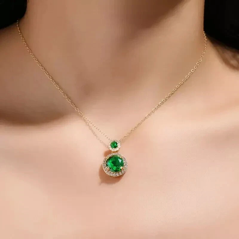 Juego de collar y pendientes anillo nupcial creado en laboratorio esmeralda enchapado en oro amarillo de 14K Foto 2 de 4