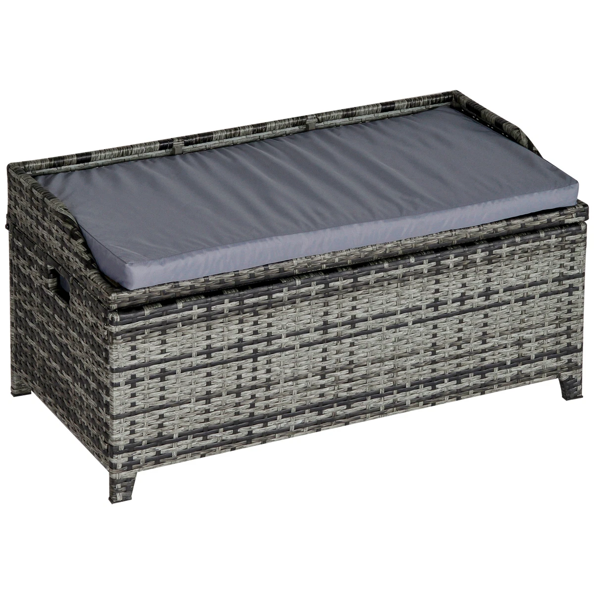 Outsunny Patio Rattan Wicker Storage Basket Box Bench Seat Furniture w Cushion