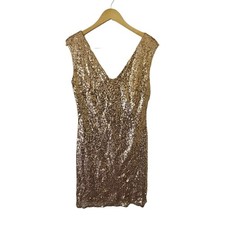 Christina Wu Rose Gold Sequined Formal Evening Mini Cocktail Dress Large