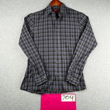 Hugo Boss Slim Fit Shirt Button Up Long Sleeve Mens Small Black Blue Plaid
