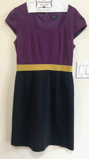 Tahari Purple Gold Black Colorblock Scoop Neck Sheath Lined Dress Purple Size 6