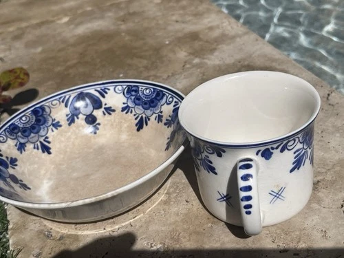 Vintage White Coffee Cup And Bowl Painted Windmill Floral Mug