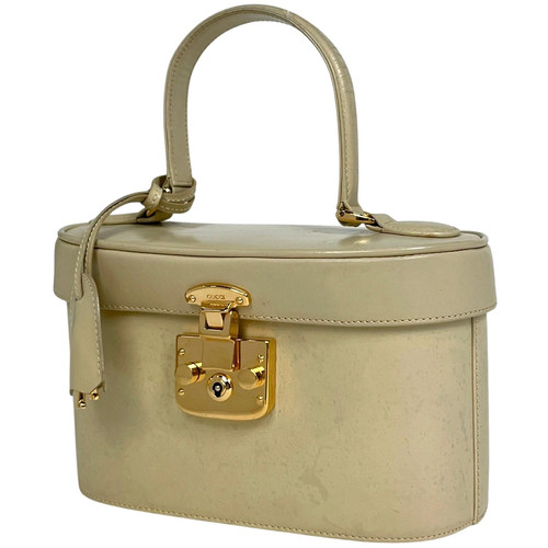Gucci Ladylock Leather Handbag Beige Used Womens Shoulder Bag Purse