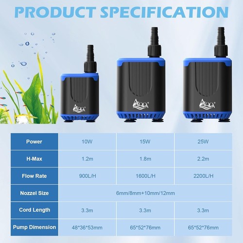 AQQA Aquarium Water Pump, DC12V 2200L/H Submersible Water Pump with Controller - Picture 6 of 6