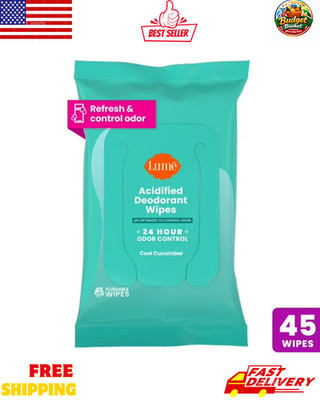 Lume Acidified Deodorant Wipes Cool Cucumber 45 Count Whole Body Flushable Wipes
