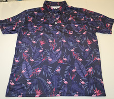Greater Half Polo Shirt Mens 2XL Purple Pink Flamingo Floral Golf Performance