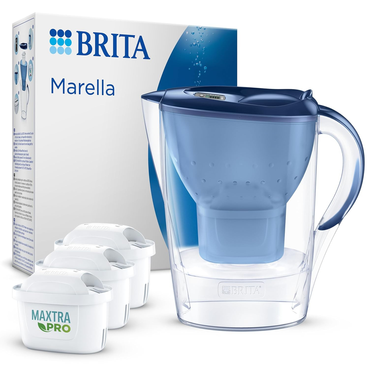 Caraffa Filtrante BRITA Marella Blu 2.4L + 3 Filtri | Per la Tua Famiglia