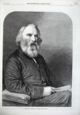 Original alter antiker Druck 1869 Fine Art Portrait Henry Wadsworth Longfellow