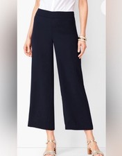 NWT Talbots Womens Black Heritage Linen Crop Pants Size 14